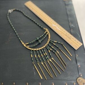 Vintage Brass and Green Beaded Necklace